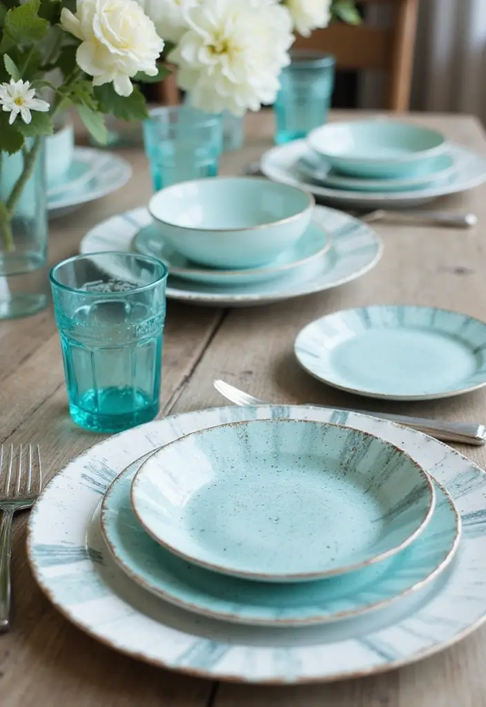 25 Coastal Dining Room Inspirations Full of Breezy Vibes - 11. Ocean-Inspired Tableware
