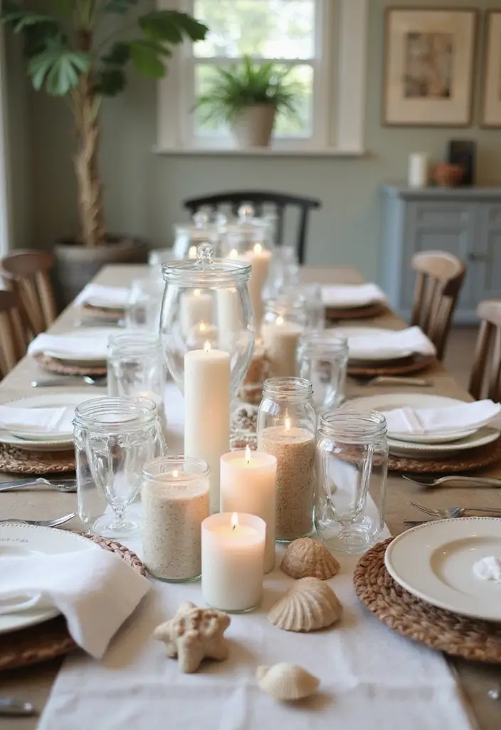 25 Coastal Dining Room Inspirations Full of Breezy Vibes - 14. Beachy Centerpieces