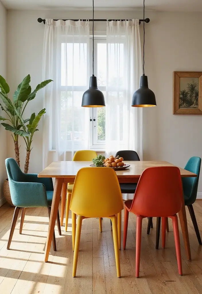 25 Colorful Dining Room Designs That Spark Joy - 11. Multi-Colored Dining Set