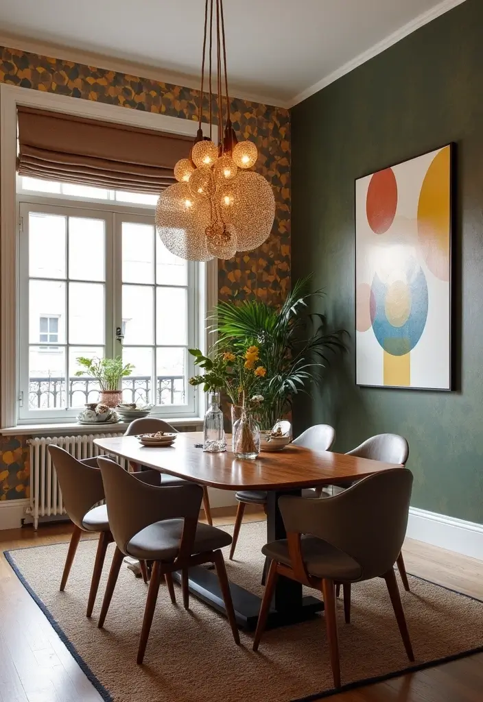 25 Colorful Dining Room Designs That Spark Joy - 12. Statement Wallpaper