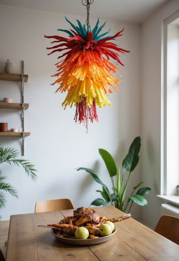 25 Colorful Dining Room Designs That Spark Joy - 4. Flamboyant Light Fixtures