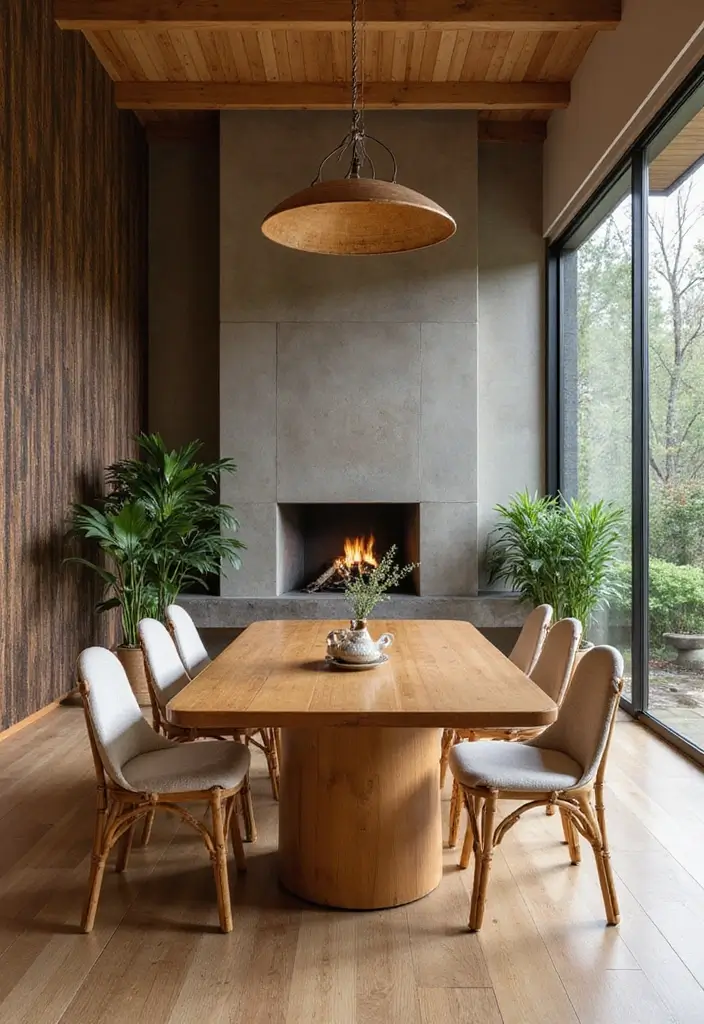 25 Dining Rooms with Fireplace That Feel Extra Cozy - 14. Zen Retreat