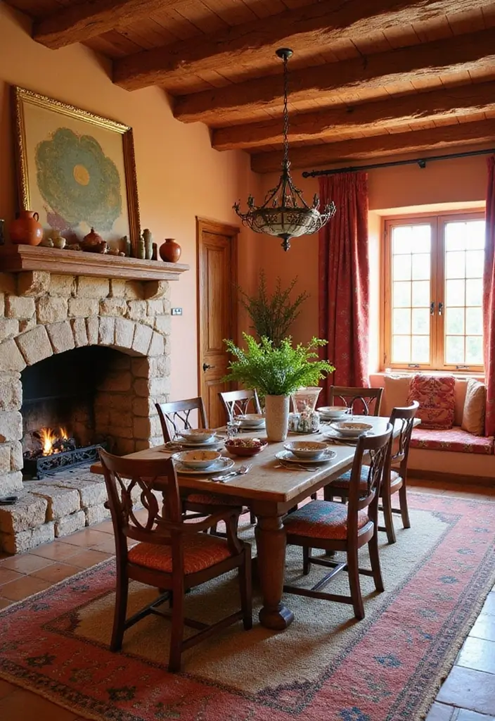 25 Dining Rooms with Fireplace That Feel Extra Cozy - 15. Southwestern Flair