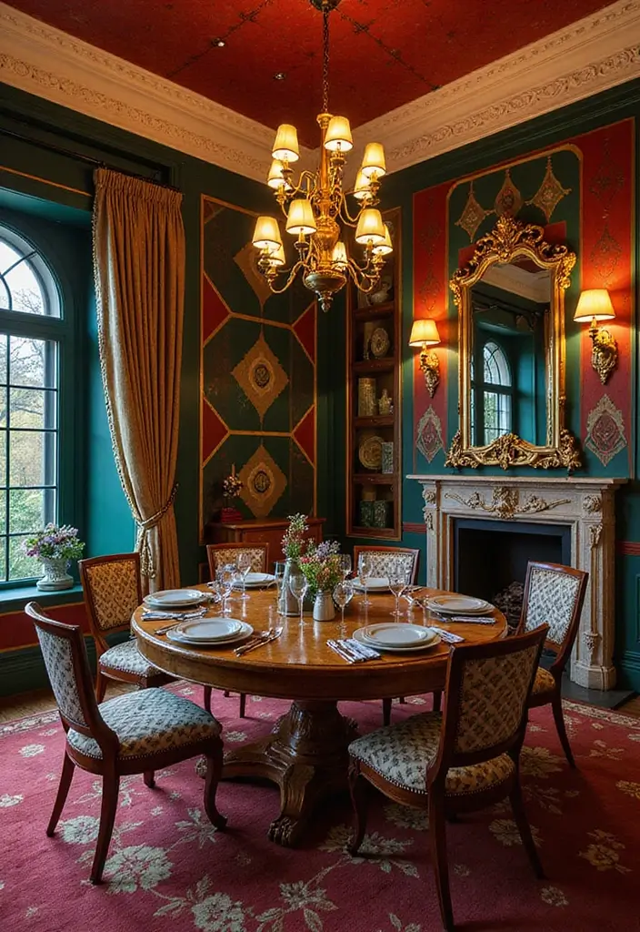 25 Dining Rooms with Fireplace That Feel Extra Cozy - 16. Art Deco Glamour