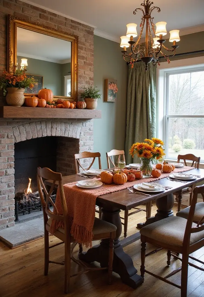 25 Dining Rooms with Fireplace That Feel Extra Cozy - 19. Seasonal Decor