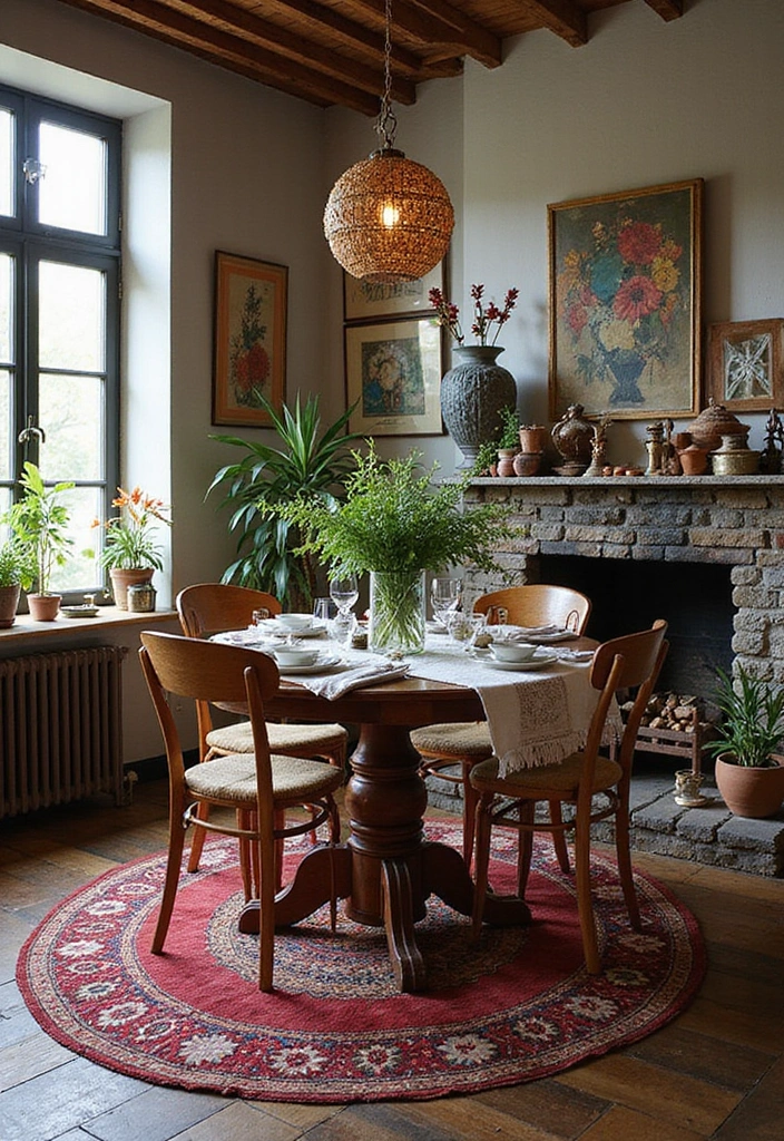 25 Dining Rooms with Fireplace That Feel Extra Cozy - 5. Bohemian Eclectic