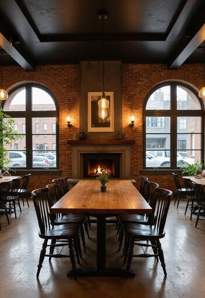 25 Dining Rooms with Fireplace That Feel Extra Cozy - 7. Industrial Chic