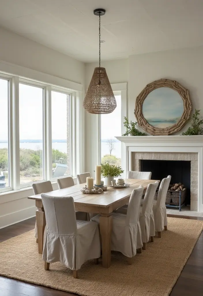 25 Dining Rooms with Fireplace That Feel Extra Cozy - 8. Coastal Retreat