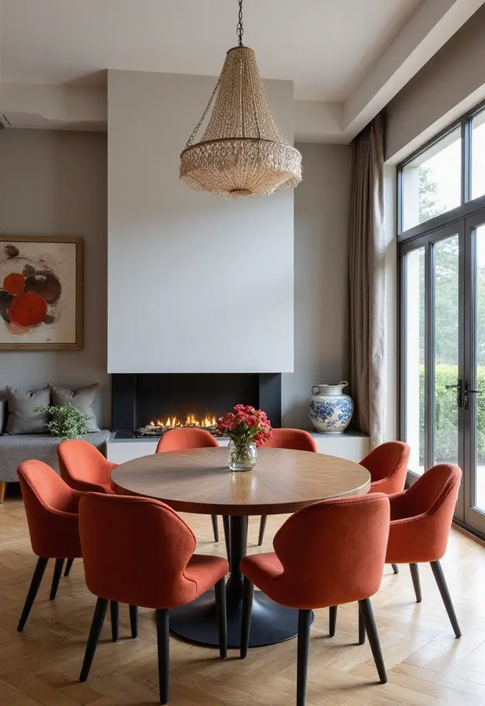 25 Dining Rooms with Fireplace That Feel Extra Cozy - 9. Contemporary Elegance