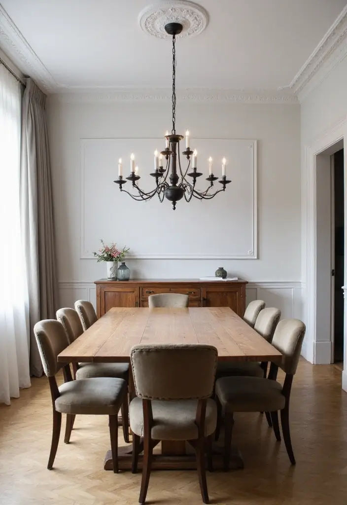25 Eclectic Dining Room Designs That Mix and Match Beautifully - 1. Vintage Glamour Meets Modern Minimalism