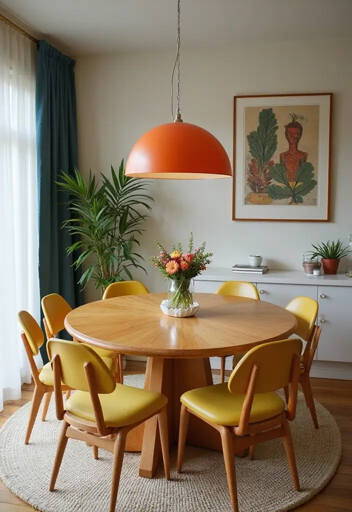 25 Eclectic Dining Room Designs That Mix and Match Beautifully - 14. Mid-Century Mix with Retro Flair