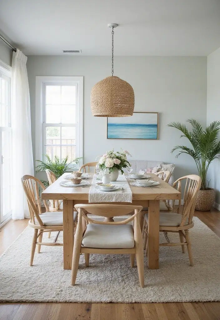 25 Eclectic Dining Room Designs That Mix and Match Beautifully - 15. Coastal Vibes with Ocean-Inspired Decor