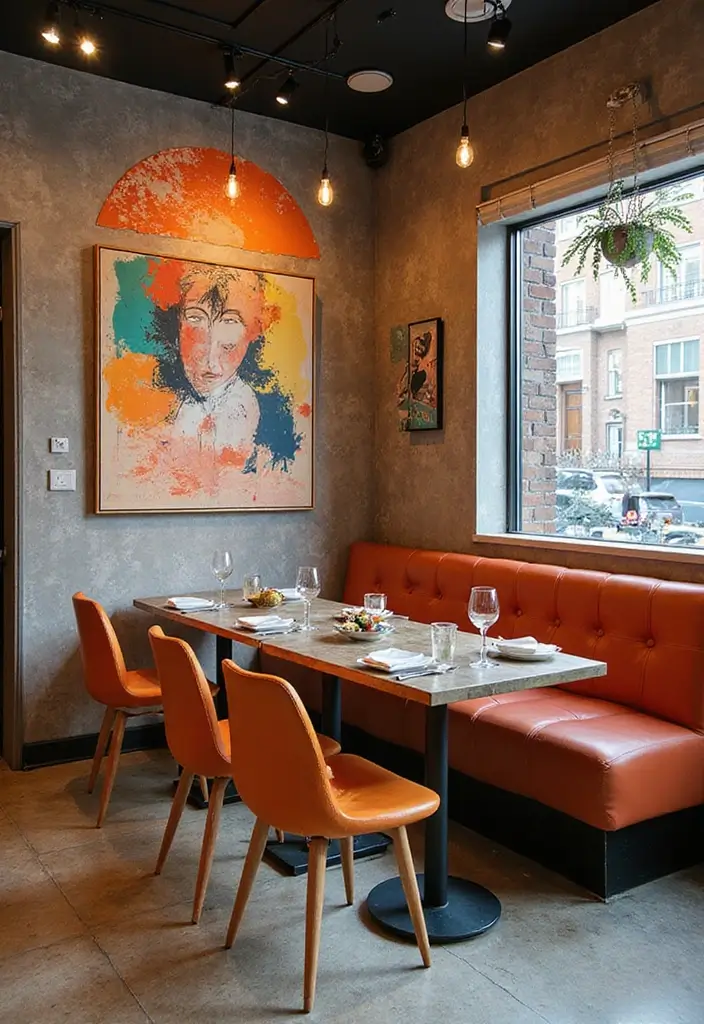 25 Eclectic Dining Room Designs That Mix and Match Beautifully - 18. Abstract Aesthetic with Artistic Seating