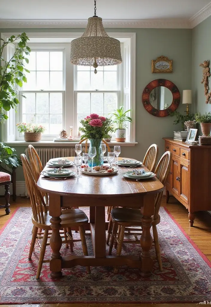 25 Eclectic Dining Room Designs That Mix and Match Beautifully - 19. Eclectic Farmhouse with Whimsical Touches