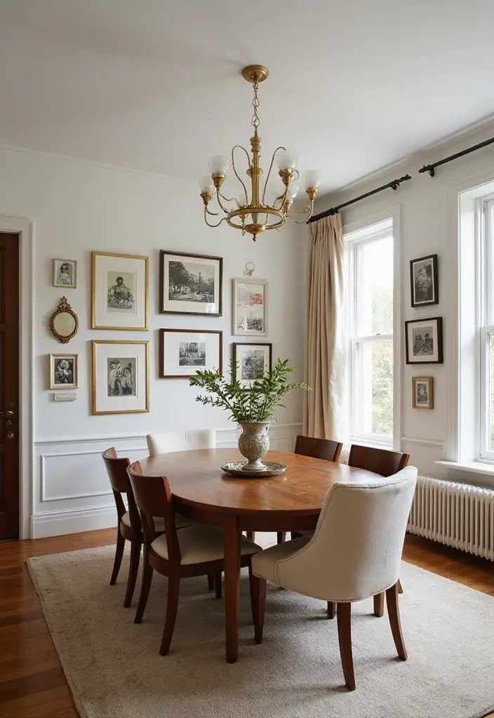 25 Eclectic Dining Room Designs That Mix and Match Beautifully - 21. Personalized Gallery with Family Art
