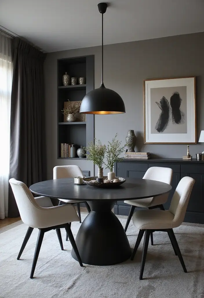 25 Eclectic Dining Room Designs That Mix and Match Beautifully - 22. Monochrome Elegance with Unique Touches