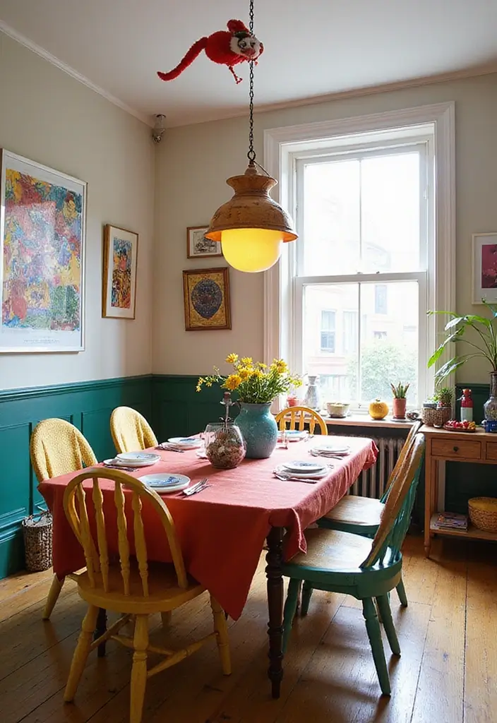 25 Eclectic Dining Room Designs That Mix and Match Beautifully - 25. Playful Eclectic with Whimsical Accessories