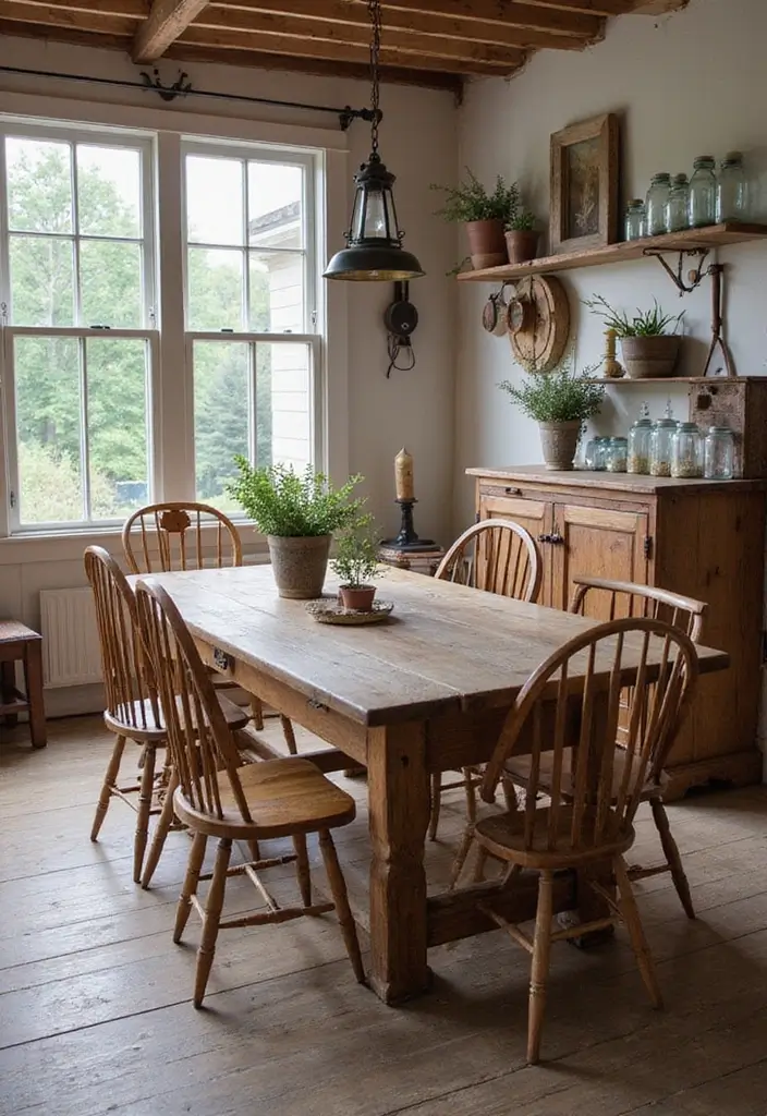 25 Eclectic Dining Room Designs That Mix and Match Beautifully - 9. Vintage Farmhouse Flair