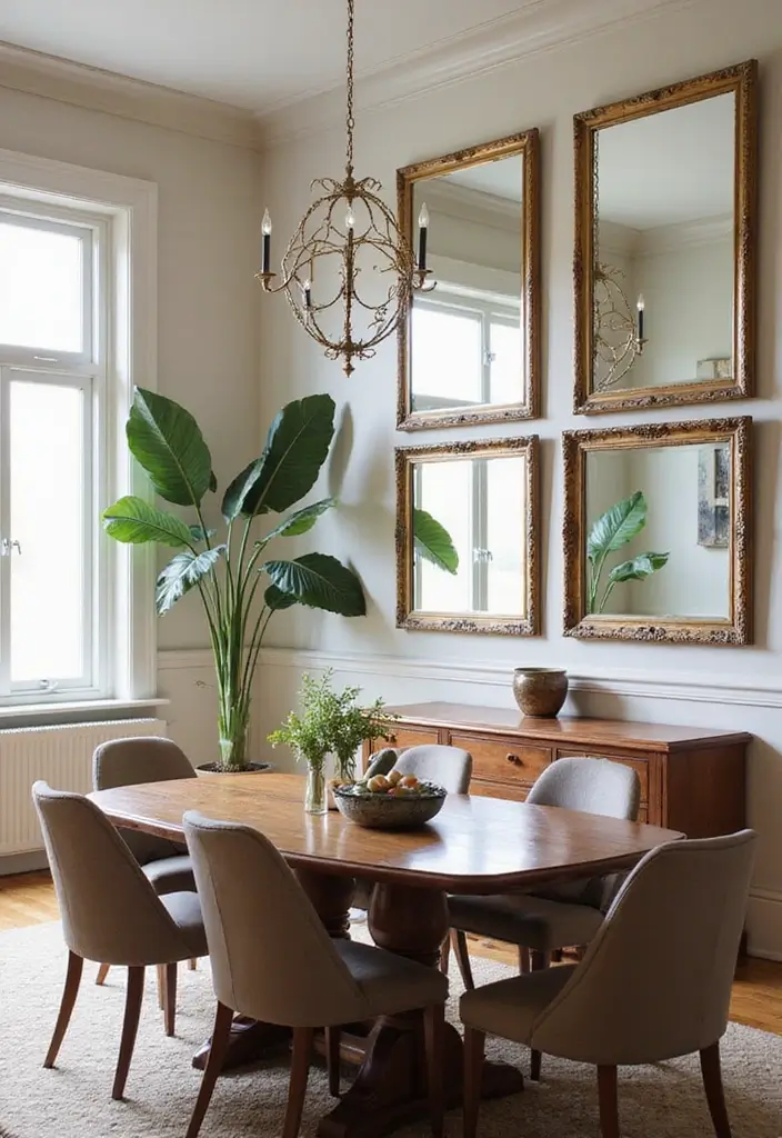 25 French Country Dining Room Designs with Rustic Elegance - 23. Use of Mirrors