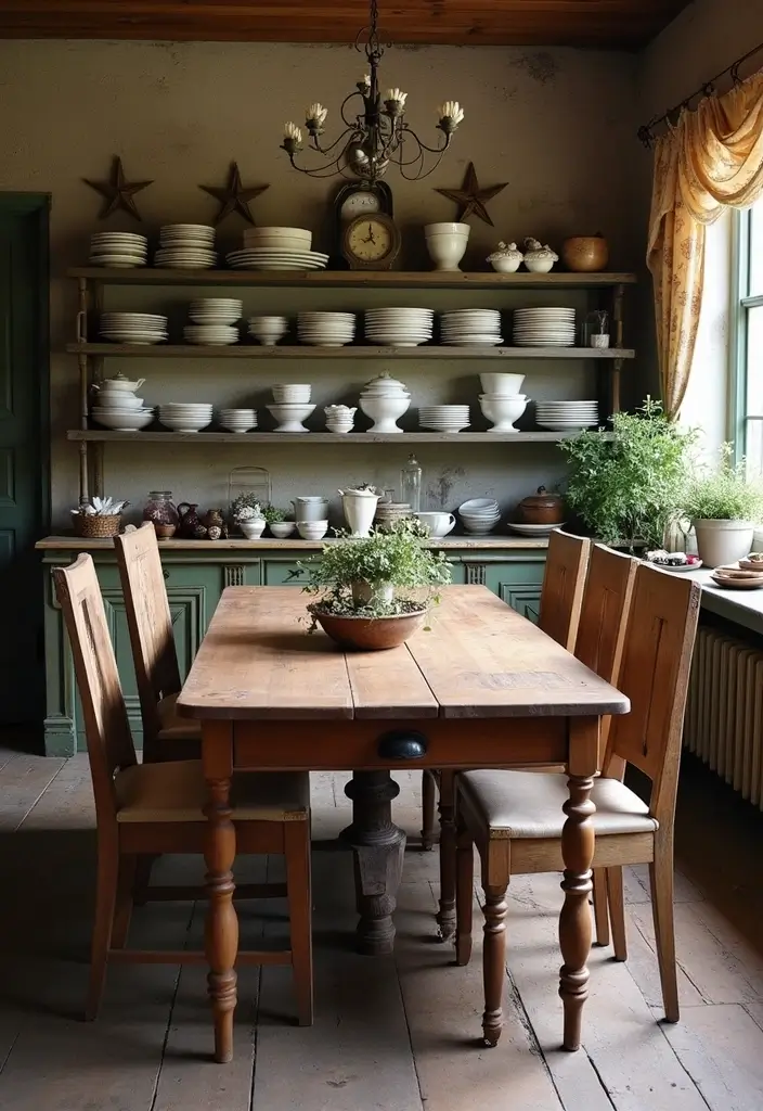 25 French Country Dining Room Designs with Rustic Elegance - 7. Antique Accents