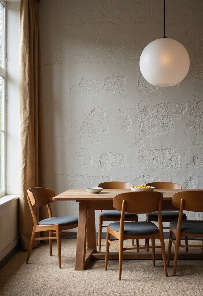 25 Mid Century Modern Dining Room Looks That Stay Trendy - 21. Textured Walls