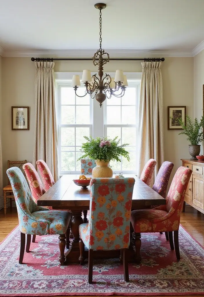 25 Traditional Dining Room Ideas That Never Go Out of Style - 25. Colorful Accent Chairs