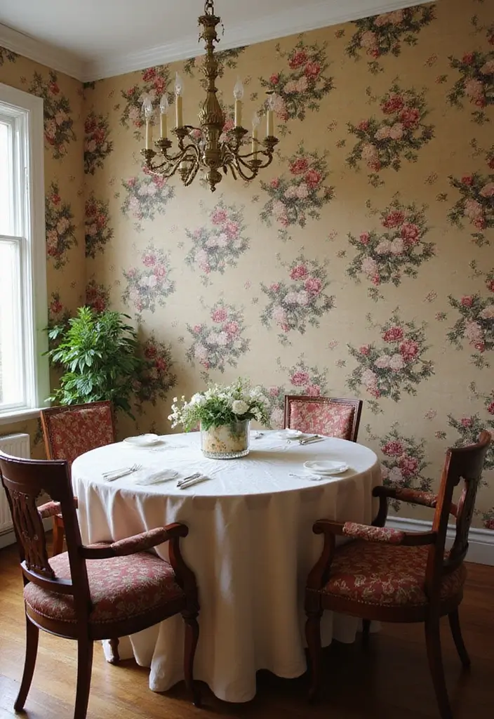 25 Traditional Dining Room Ideas That Never Go Out of Style - 3. Vintage Wallpaper