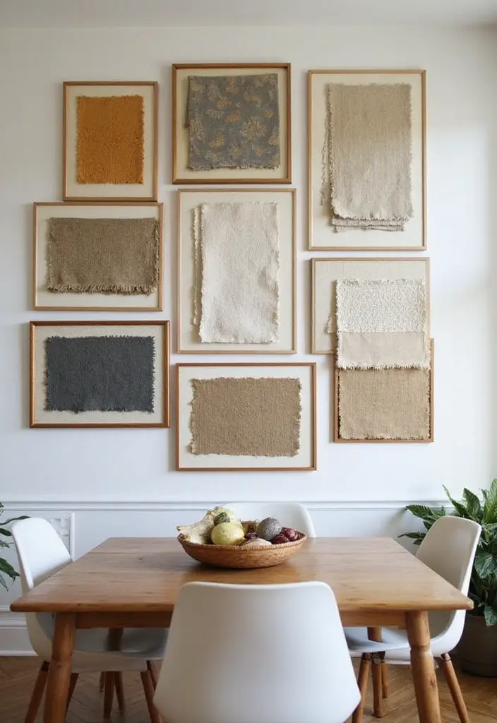 25 Wall Decor for Dining Room Spaces That Wow Guests 11 25 Wall Decor for Dining Room Spaces That Wow Guests - 12. Framed Fabric Swatches