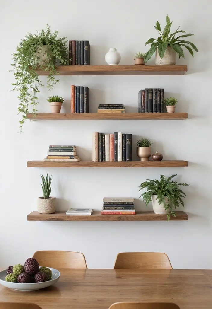 25 Wall Decor for Dining Room Spaces That Wow Guests 18 25 Wall Decor for Dining Room Spaces That Wow Guests - 19. Floating Shelves with Decor