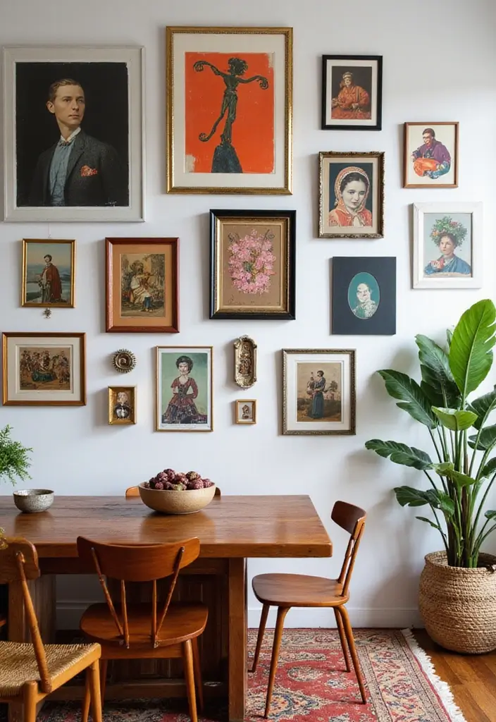 25 Wall Decor for Dining Room Spaces That Wow Guests 20 25 Wall Decor for Dining Room Spaces That Wow Guests - 21. Eclectic Art Mix