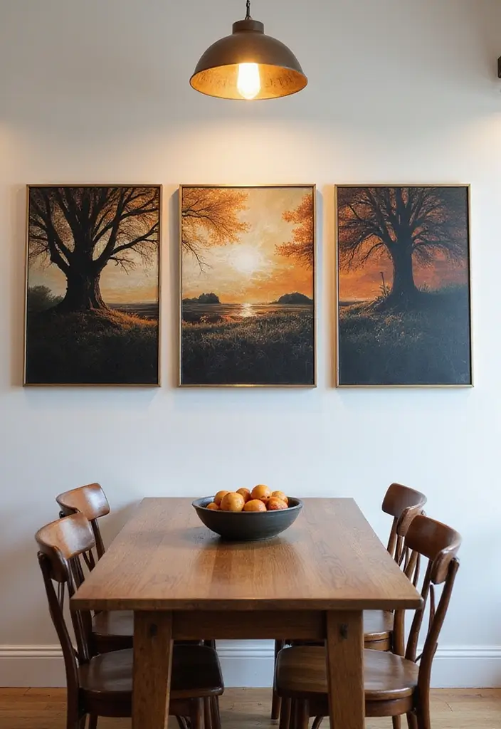 25 Wall Decor for Dining Room Spaces That Wow Guests 22 25 Wall Decor for Dining Room Spaces That Wow Guests - 23. Triptych Art Pieces