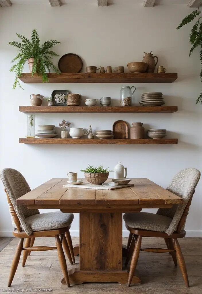 26 Cozy Dining Room Ideas Perfect for Family Gatherings - 12. Open Shelving Displays