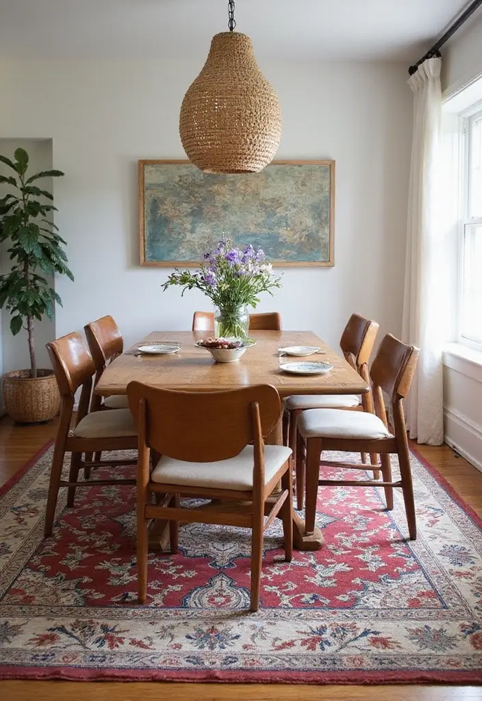 26 Cozy Dining Room Ideas Perfect for Family Gatherings - 9. Layered Rugs