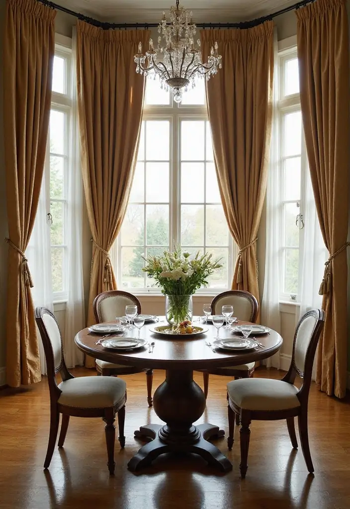 26 Formal Dining Room Designs That Feel Elegant and Timeless - 11. Elegant Window Treatments