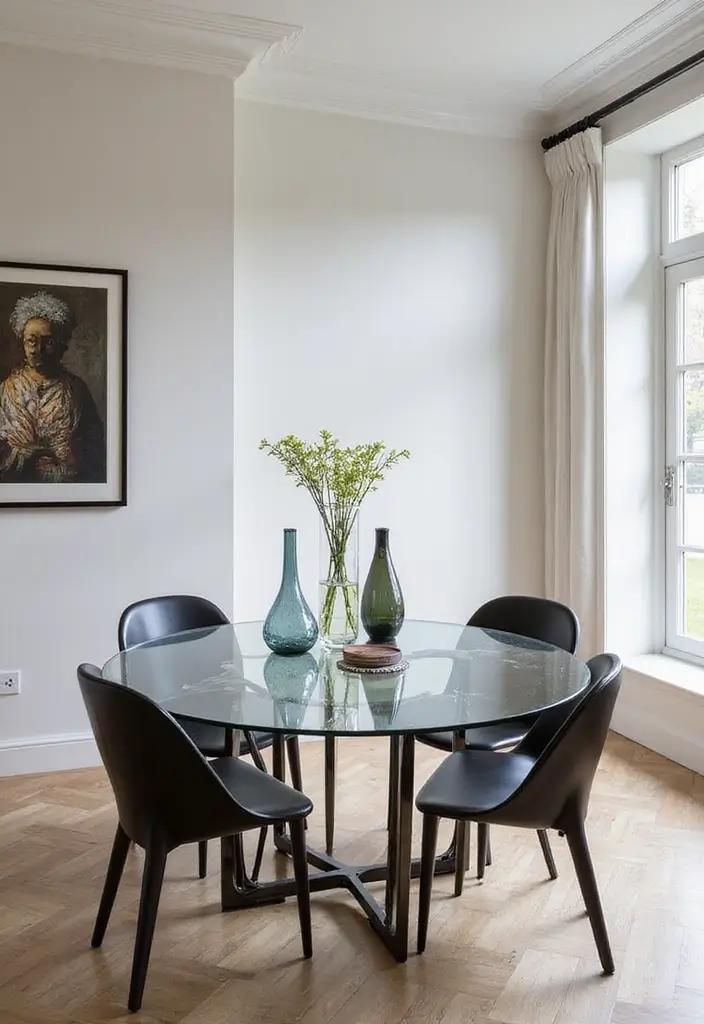 26 Formal Dining Room Designs That Feel Elegant and Timeless - 13. Elegant Glass Accents