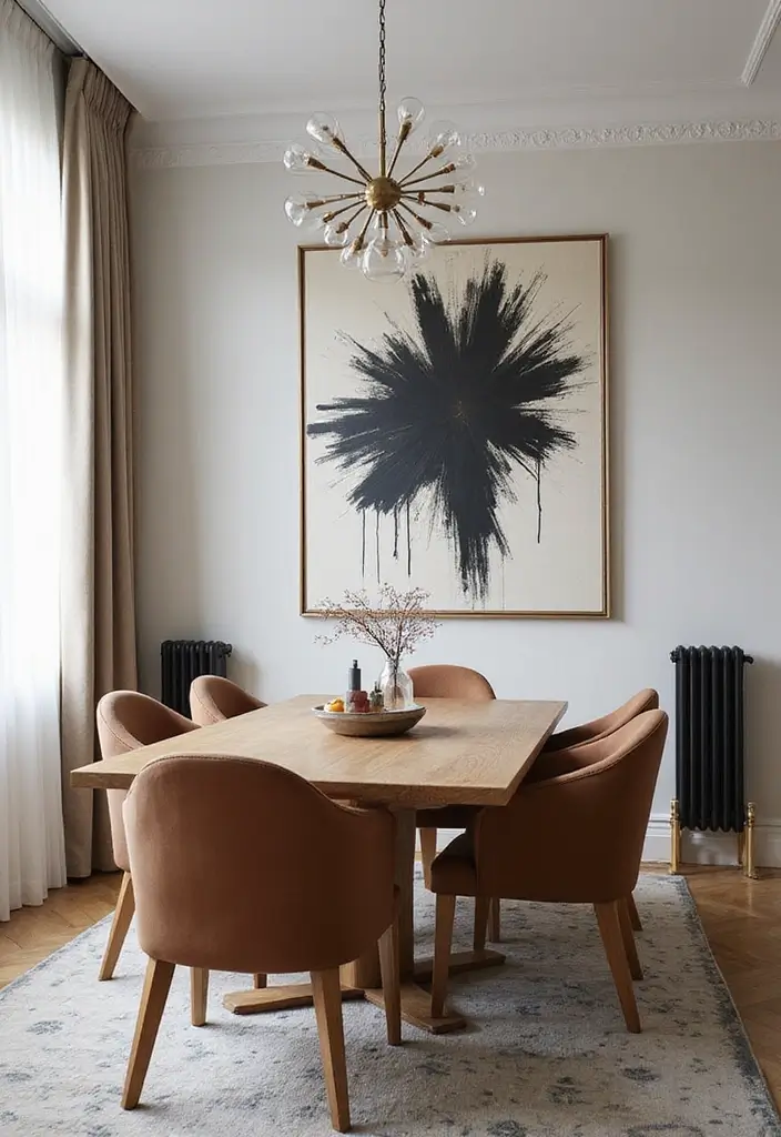 26 Formal Dining Room Designs That Feel Elegant and Timeless - 5. Statement Art Pieces