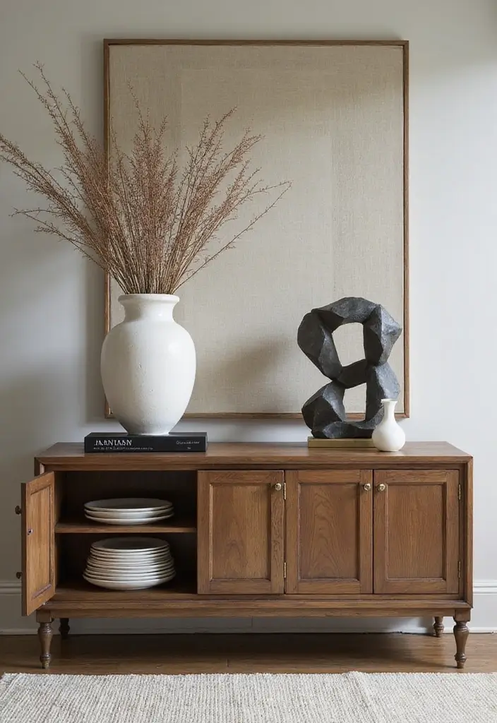 27 Dining Room Buffet Styling Tricks That Look Designer - 10. Oversized Decor Elements
