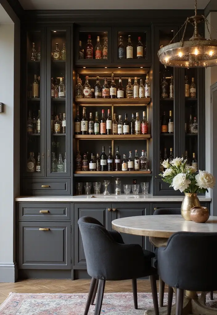 27 Dining Room Cabinet Ideas That Blend Style and Storage - 12. Chic Bar Cabinet