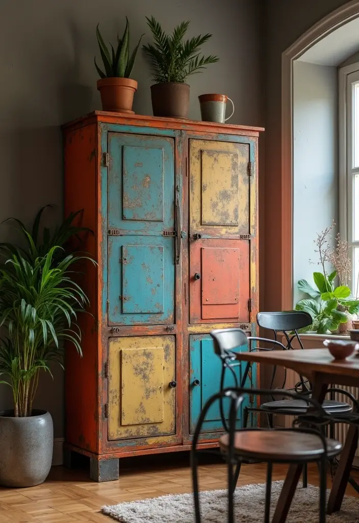 27 Dining Room Cabinet Ideas That Blend Style and Storage - 19. Vintage Steel Cabinet