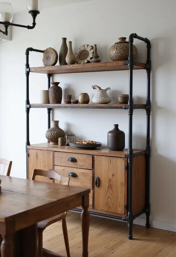 27 Dining Room Cabinet Ideas That Blend Style and Storage - 26. Industrial Pipe Shelf Cabinet