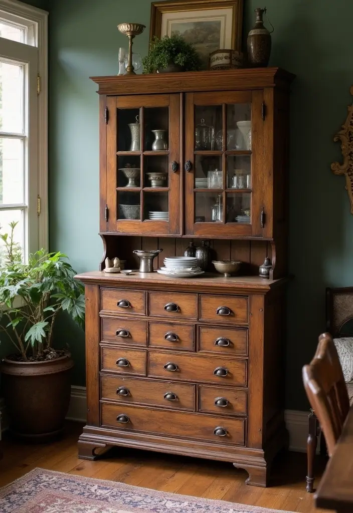 27 Dining Room Cabinet Ideas That Blend Style and Storage - 3. Vintage Apothecary Cabinet
