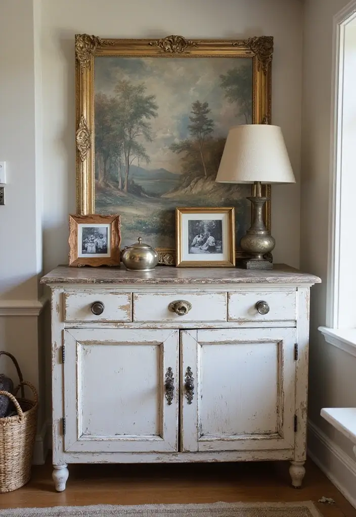 27 Dining Room Cabinet Ideas That Blend Style and Storage - 5. Distressed Vintage Sideboard