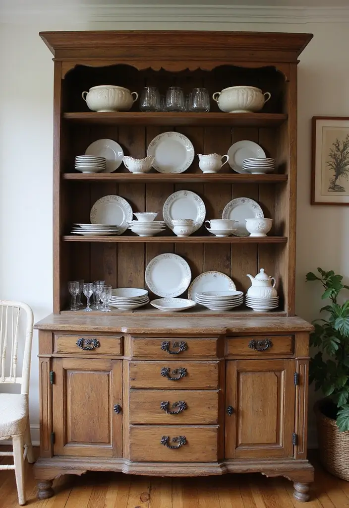 27 Dining Room Cabinet Ideas That Blend Style and Storage - 7. Vintage Hutch with Character