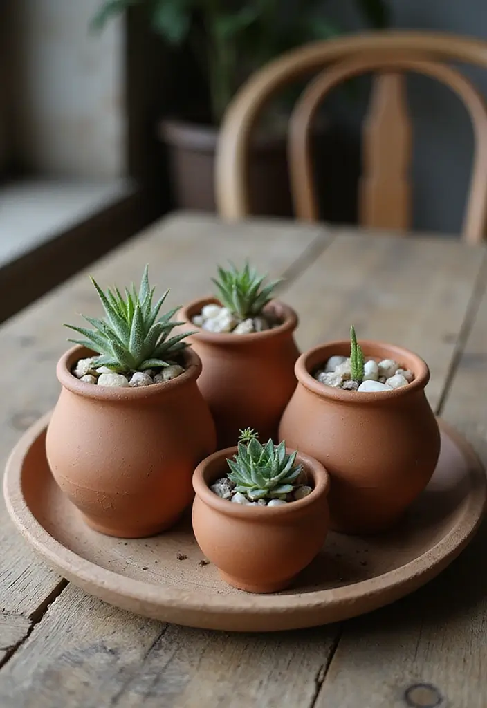 27 Dining Room Table Centerpiece Ideas That Pop - 16. Clay Pot and Pebble Decor