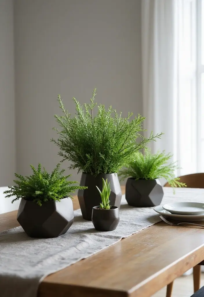 27 Dining Room Table Centerpiece Ideas That Pop - 18. Geometric Planters