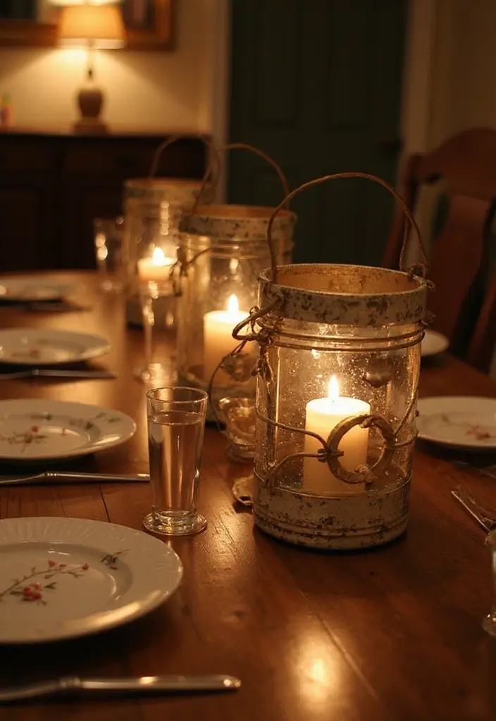 27 Dining Room Table Centerpiece Ideas That Pop - 19. Recycled Tin Can Lanterns