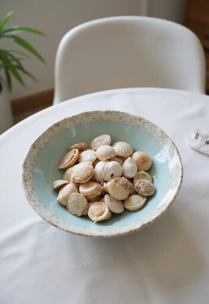 27 Dining Room Table Centerpiece Ideas That Pop - 20. Simple Shell Arrangement