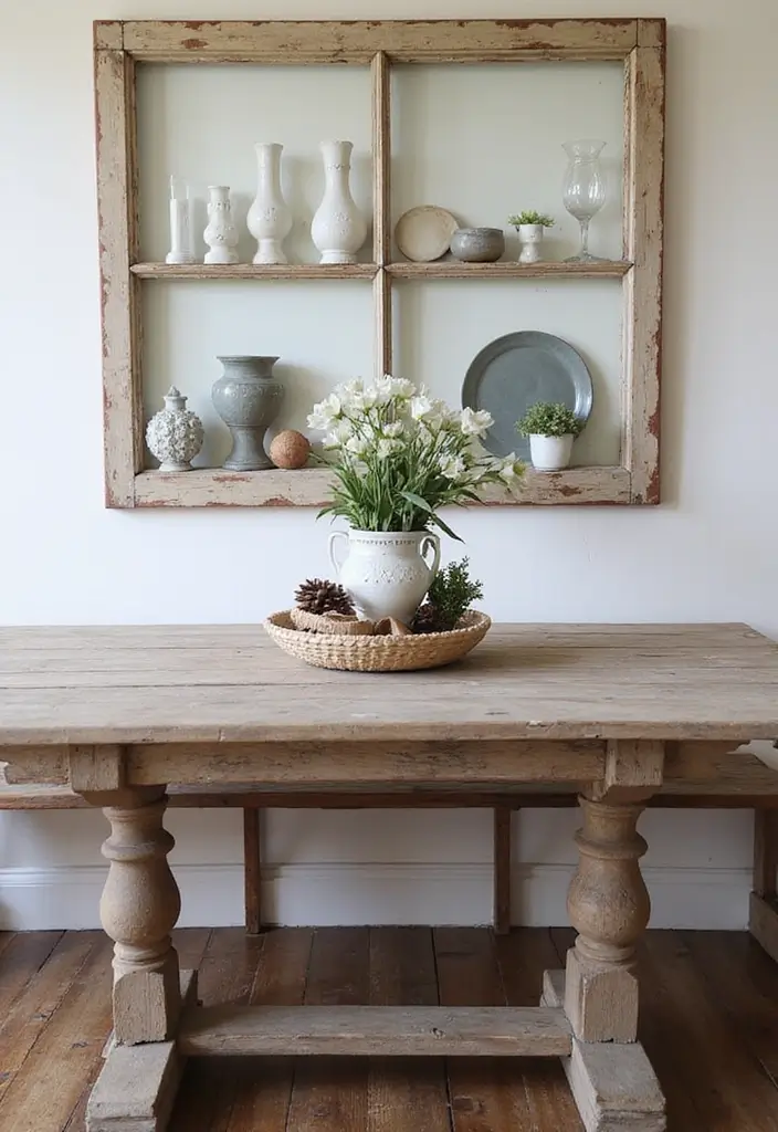 27 Dining Room Table Centerpiece Ideas That Pop - 23. Upcycled Window Frame