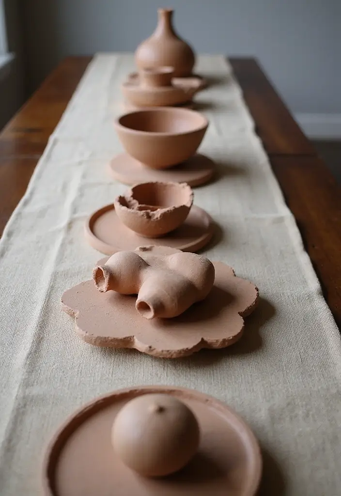 27 Dining Room Table Centerpiece Ideas That Pop - 24. Clay Sculptural Centerpiece