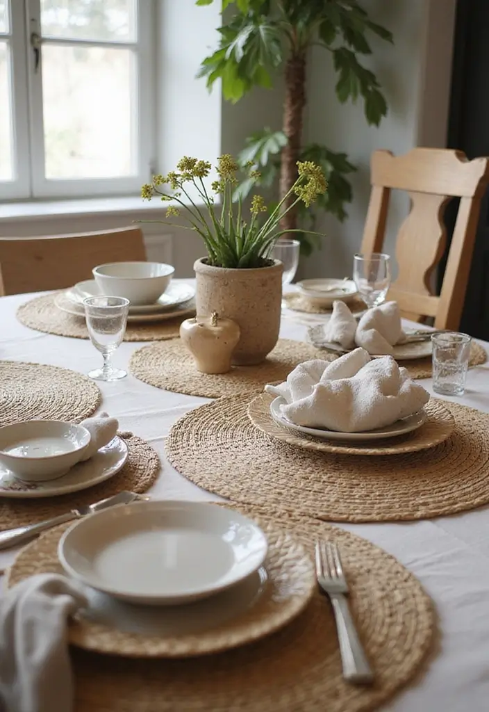 27 Dining Room Table Centerpiece Ideas That Pop - 25. Nature-Inspired Table Mats